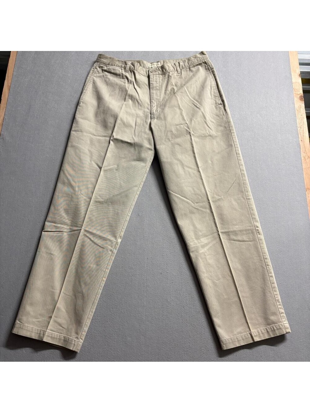 Merona Mens Chino Pants 38x32 Beige Khaki Cotton Flat Front Straight Leg